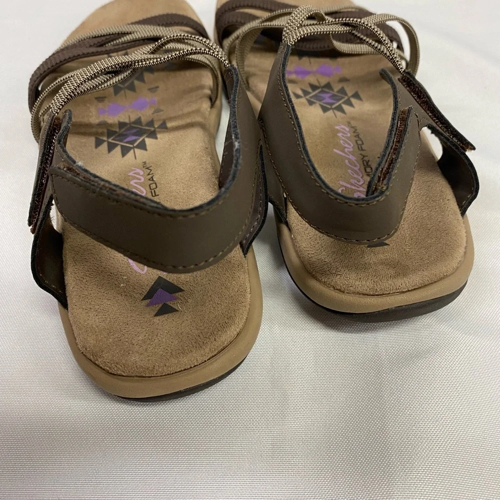 Skechers Women's Reggae Slim Summer Getaway Brown Tan Strappy Sandals Size 6 - Picture 4 of 9